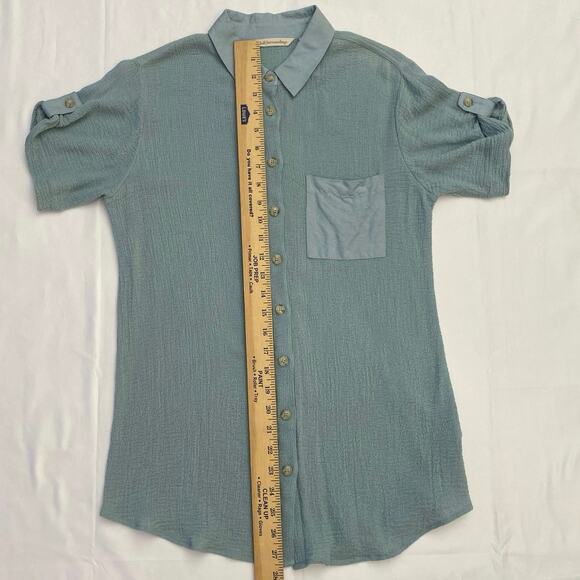 Soft Surroundings Gauzy Textured Cotton Light Blue Top XS Short Sleeve Tunic - Picture 6 of 11